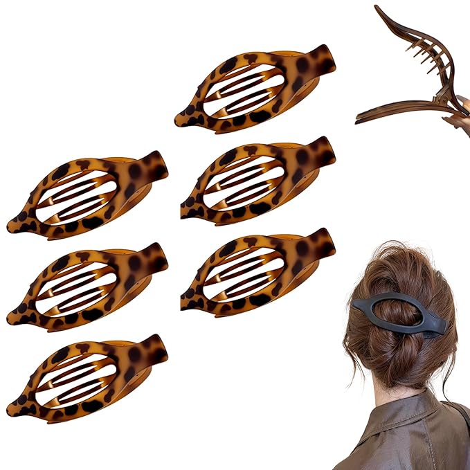 Flat Hair Clips for Women, French Hair Claw Clips for Thick, Thin, Long & Short Hair, Duck Billed Clips, No-Slip Grip Hair Styling Accessories for Women Girls Daily Use (Leopard 6PCS)