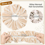 CEELGON Beige Big Velvet Scrunchie 6.5 Inches Jumbo Scrunchies Hair Ties Oversized Ponytail Holder for Thick Curly Hair Extra Large Hair Accessories for Women (Beige)