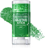 Green Body Glitter Stick, Face Body Glitter Gel Holographic Hair Glitter Halloween Chunky Sequin Waterproof Face Paint Stick Glitter Makeup for Women