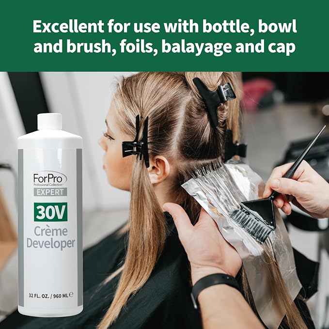 ForPro Expert 30 Volume Crème Developer for Hair Lightening, Gray Coverage & Color Deposit with Extra Lift, 32 Fl Oz