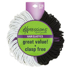 Expressions 216-Piece Hair Ties, 4mm Elastics Black & White Value Pack, No Metal Durable Ponytail Holders for Women, Suitable for Thick, Curly, and All Hair Types