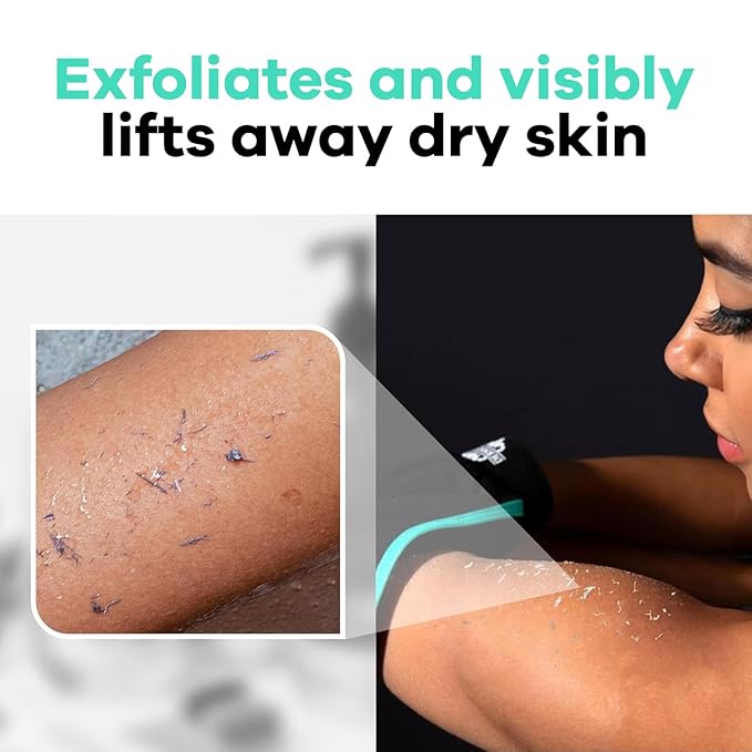 Dermasuri - Deep Exfoliating Glove - Korean Exfoliating Mitt - Body Scrubber for Shower - Buffs Dry & Dead Skin - Keratosis Pilaris Treatment Scrub - Stocking Stuffer Gifts for Women & Men - Teal Mitt