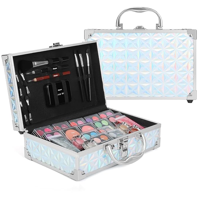 Anpro All-In-One Makeup Kit for Girls 10-12 with Case, Pro Teen Makeup Set, Tween Makeup Kit for Teens Women, Full Make Up Starter Kit with Brushes, Lipstick, Eye Shadow, Palette, Blush, Glitter Gel