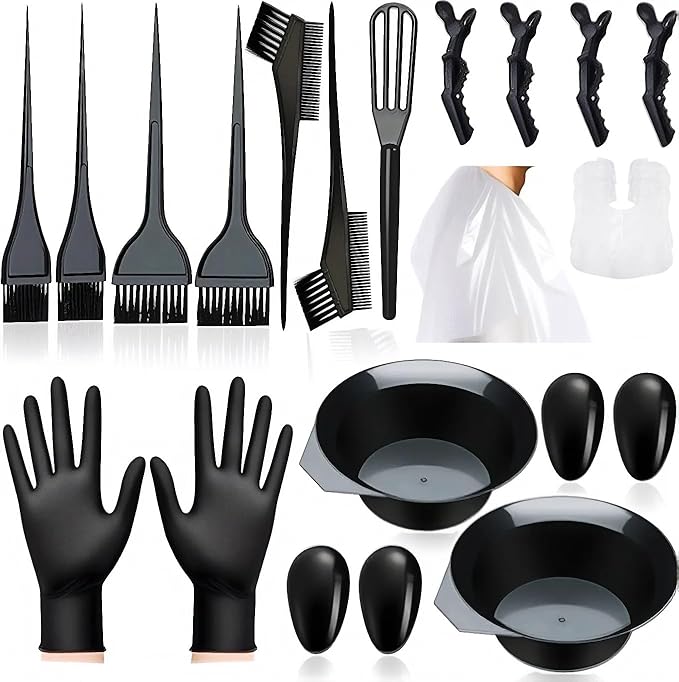 20 Pcs Hair Dye Brush and Bowl Set, Hair Dye Coloring Kit, Hair Coloring Bleaching, Hair Dye Tools for DIY Salon. Hair Tinting Bowl/Dye Brush/Ear Cover/Gloves/Tint Comb