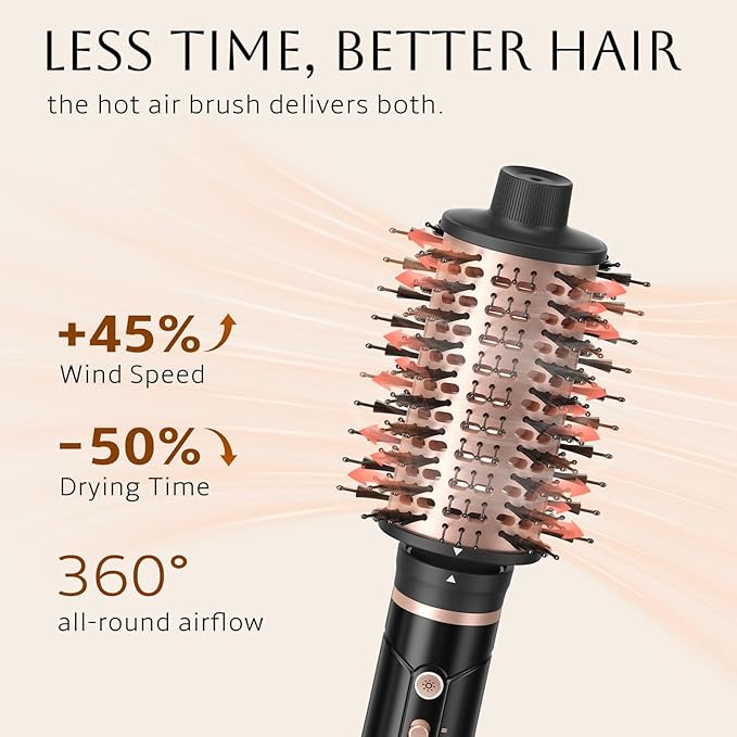 slopehill Hair Dryer Brush Blow Dryer, 6X High Speed Hot Air Blowout Brush with 2 Interchangeable Oval Brushes,1600W & 100000RPM Fast Drying, Straightening,Volumizing&Curling Hair,8 Modes Less Frizzy