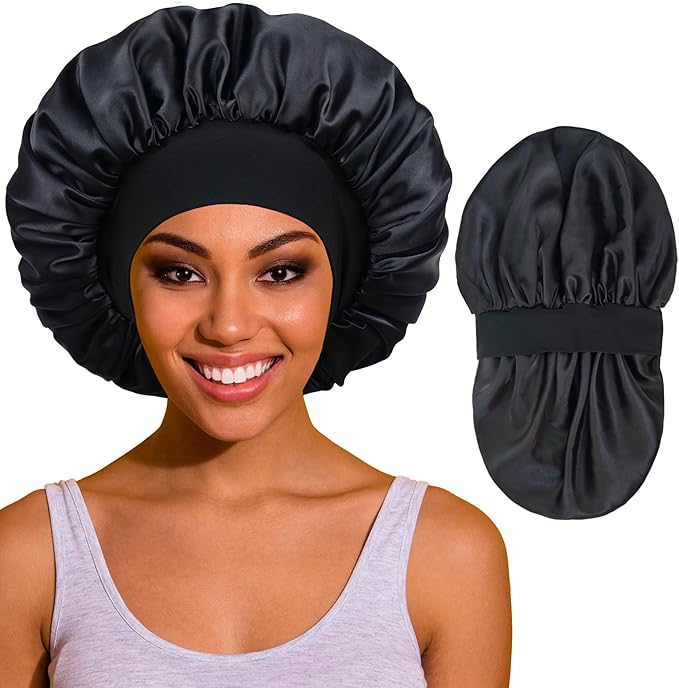 Silk Bonnet for Sleeping Women, Satin Hair Sleep Bonnets for Curly Hair Braids, Double Layer Large Wide Band Sleep Cap