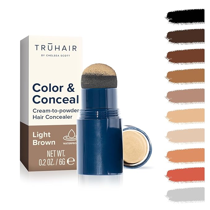 TRUHAIR Color & Conceal Waterproof Root Touch Up Hair Color Concealer - Hair Cover up for Gray Coverage and Hairline Filling - 11 Hair Colors Available (Light Brown)