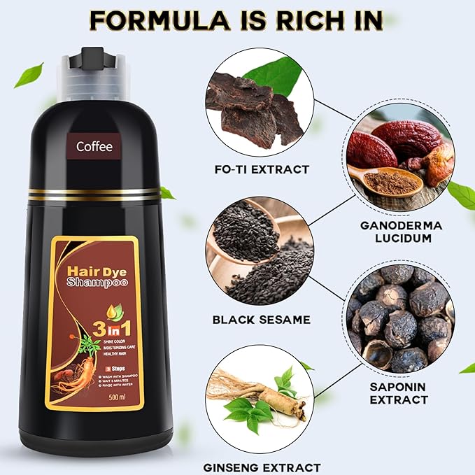 IIIMEIDU Hair Dye Shampoo 3 in 1 for Gray Hair, Herbal Ingredients Shampoo Hair Dye for Women Men, Grey Coverage 500ml 1