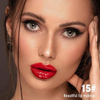 evpct Cool Ruby Red Shiny Longwear No-Budge Liquid Lip Color Lipstick Makeup, Highly Pigmented Color Instant Shine, Waterproof Long Lasting Lipstick Women, Lip Stain Gloss with Lip Liner Brush, 15#