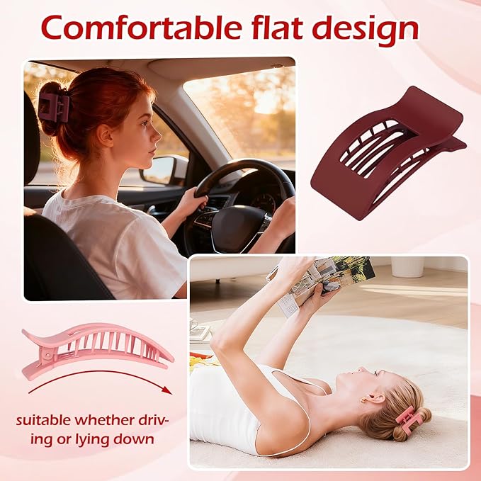 French Flat Hair Clips for Women 6pcs Hair Claw Clips for Thick or Thin Hair Matte Claw Clips for Girls Barrettes Non-Slip Strong Hold Hair Accessories for Women (Red)