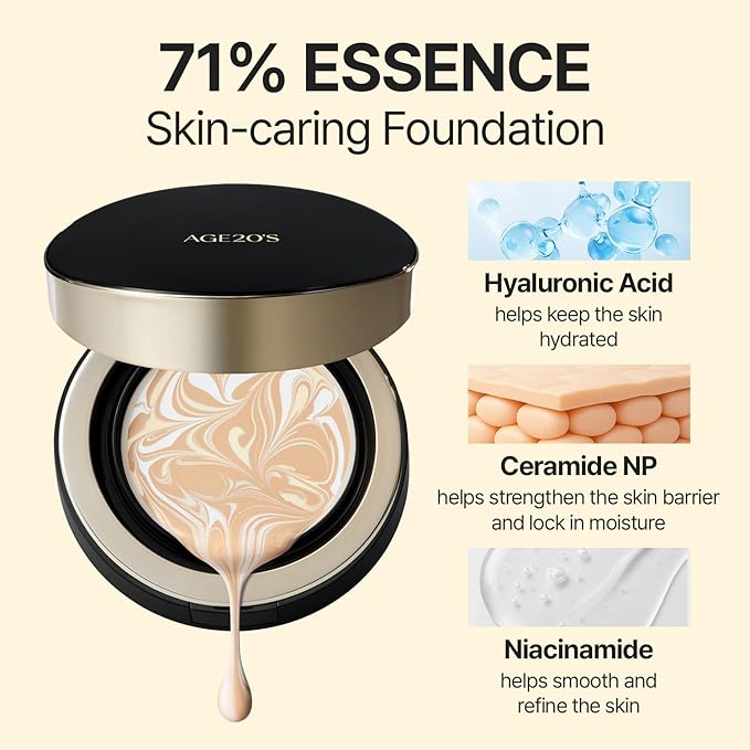 [NEW] AGE20'S Signature Essence Pact | 21W WARM VANILLA | Vegan Korean Cushion Foundation | Pack of 1 | Cream Foundation, Dewy & Glow Finish, Natural Coverage, SPF 50+