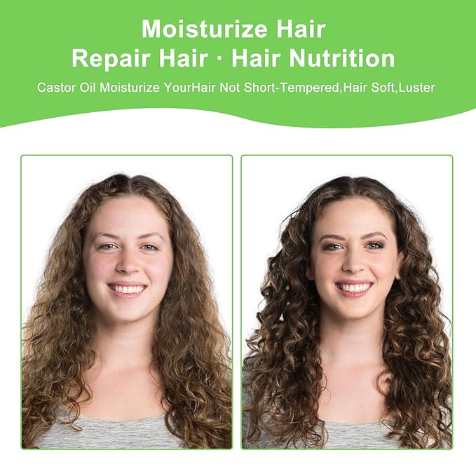 Organic Castor Oil for Body, Hair & Lashes Brow, USDA Certified 100% Pure Natural Glass Bottle, Cold Pressed, Hexane Free. Castor Oil for Hair Growth, Thicker Fuller Brows, 16.9oz