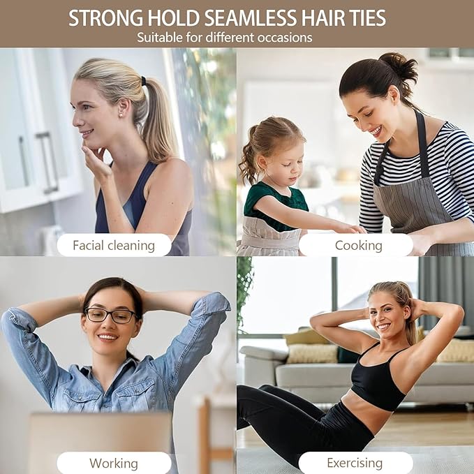 Bessrung 80 Pcs Brown Hair Ties No Damage, Seamless Elastic Hair Ties for Women Girls, Strong, Stretchy Hair Bands, Soft Nylon Ponytail Holders for Thin Thick Hair, Hair Accessories for Christmas Gift