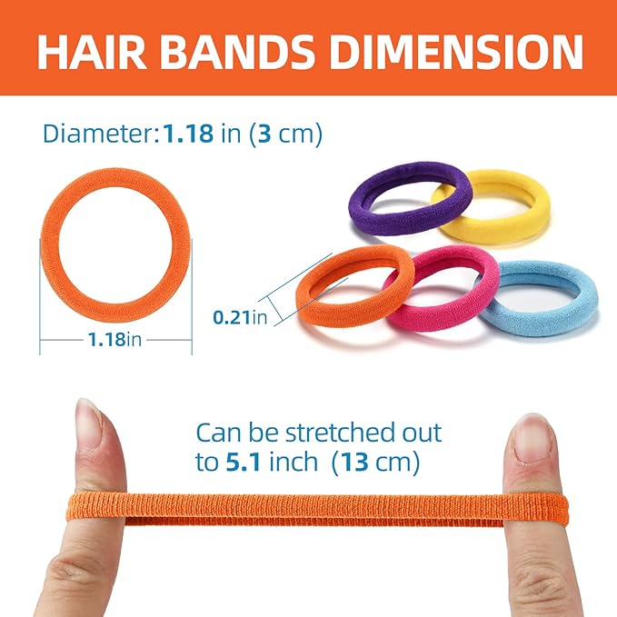 50PCS Multicolor Seamless Toddler Hair Cotton Seamless Ponytail Holders,No Damage Elastics Hair Bands for Thick Heavy &Curly Hair…