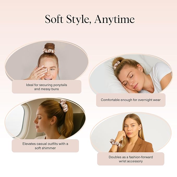 Kitsch Satin Scrunchies For Women - Softer Than Silk Scrunchies, No Crease Hair Ties, Soft Hair Accessories - Perfect For Day And Night Hairstyles | Ideal Gifts for Women - 1pc, Champagne