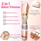 2 in 1 Electric Bikini Trimmer for Women, Dual Head Painless Razor Shaver,Wet & Dry Use Body Hair Trimmer and Facial Hair Remover for Underarm Leg Arm Body Face