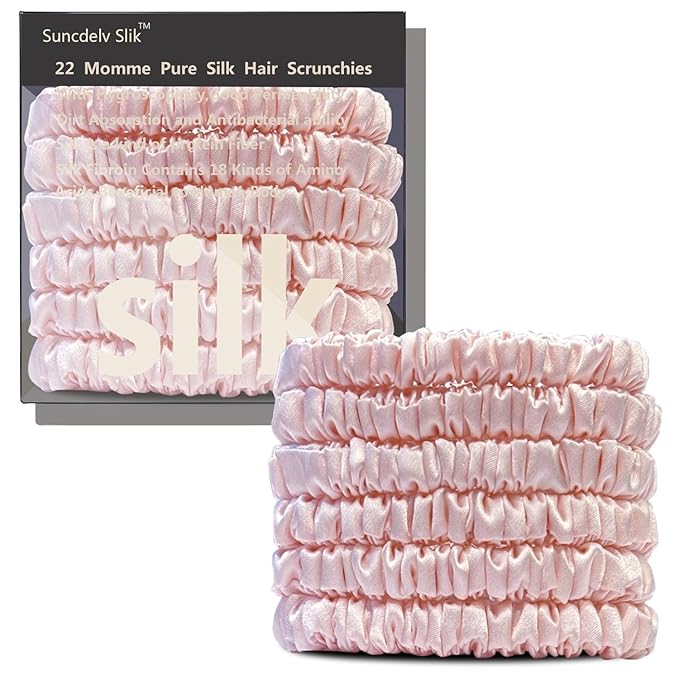 Suncdelv Silk,100% Silk Scrunchies for Hair,22 Momme Hair Ties for Anti-Crease & Breakage,Natural Women Hair Accessories，Fashion Hairbands 6PCS(Pink）