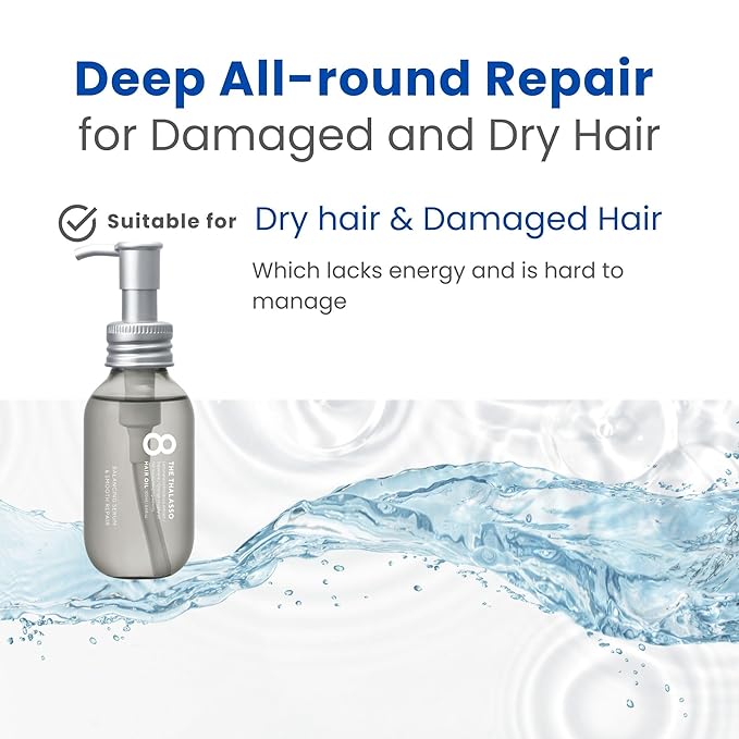 8 THE THALASSO Natural Hair Oil for Normal to Oily Hair Women & Men, Hair Care for Scalp with Stem Cells & Deep Ocean Water, Hair Detangler from Japan, Sulfate & Paraben Free, SMOOTH, 3.38 Fl Oz