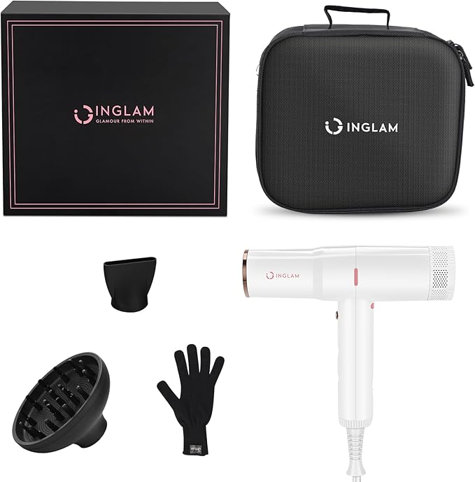 Hair Dryer, IG INGLAM Professional 110,000 RPM High Speed Blow Dryer, Negative Ion Low Noise 3 Heat Settings & 3 Speed & Cold Settings, Lightweight for Travel Home Salon Ionic Hair Dryer