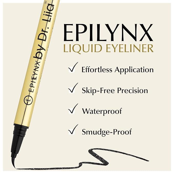 EPILYNX Liquid Eyeliner - Hypoallergenic Eyeliner with Fine Brush Tip, Long-Lasting Waterproof Eye Liner - Cruelty-Free, Vegan, Hypoallergenic, Gluten-Free, Smooth Liquid Eye Liner, Shimmer Black 2mL