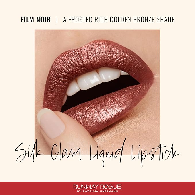 Runway Rogue Silk Glam Liquid Lipstick, Long Wear Frosted Rich Golden-Bronze Lipstick, ‘Film Noir’