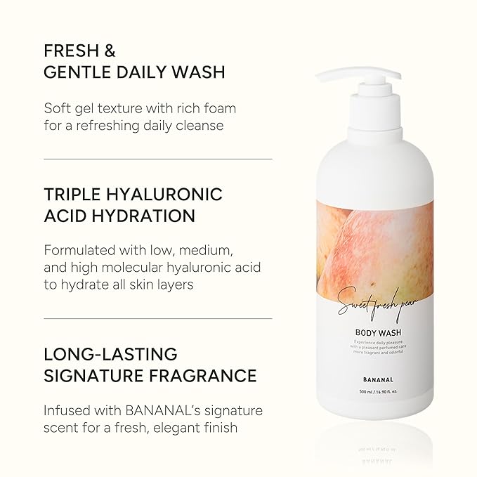 Korean Body Wash with Hyaluronic Acid & Aloe – Hydrating Moisturizing Cleanser for All Skin – Infused with Natural Extracts – Paraben & Silicone-Free – Sweet Fresh Pear, 500ml / 16.9 fl oz