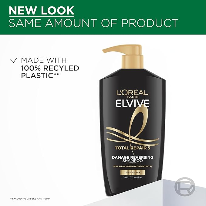 L'Oreal Paris Elvive Total Repair 5 Repairing Shampoo and Conditioner for Damaged Hair, 28 Ounce (Set of 2)(Packaging May Vary)