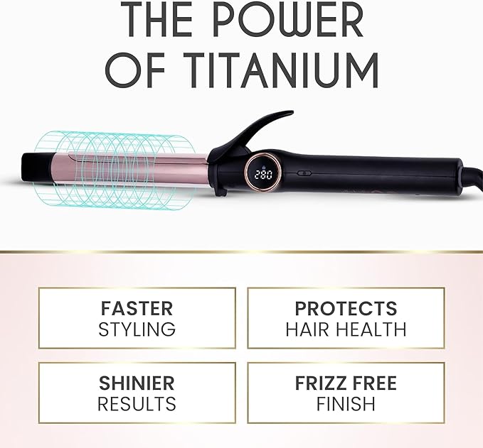 ELLA BELLA® Slimline Curling Iron 1 Inch - Professional Curling Wand with Dual Voltage, Titanium Coating, for Long-Lasting Curls and Reliable Styling