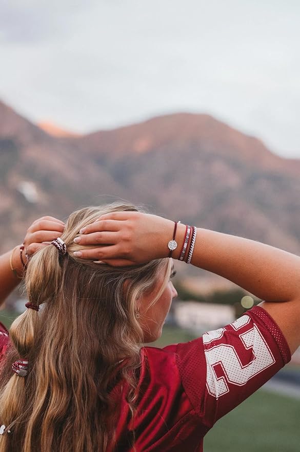 K'lani Game Day Hair Tie Bracelets – 5-Pack Stretchy No-Crease Hair Ties & Stylish Bracelets – Team Color Accessory for Hair or Wrist - Maroon & Gray, Large