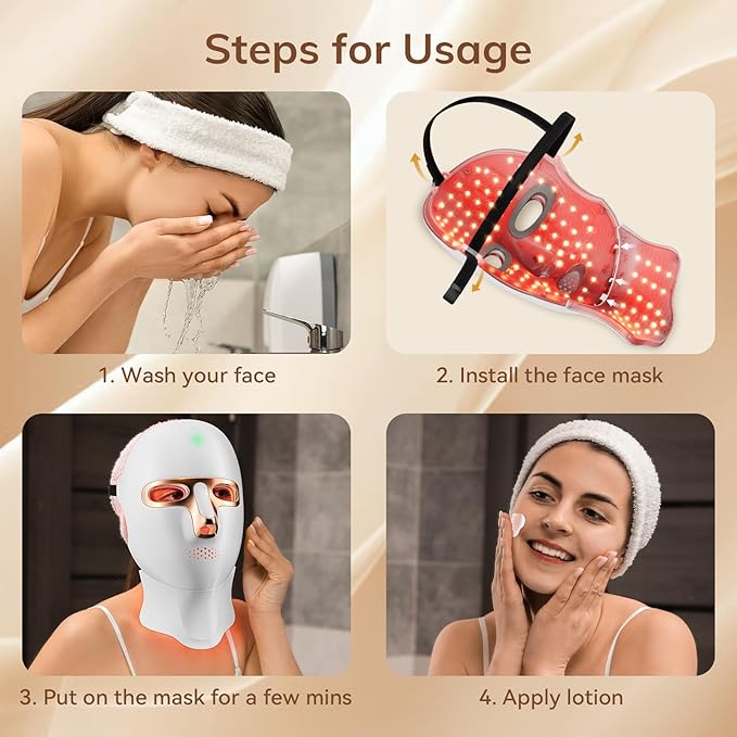 Red Light Therapy Mask for Face,Cordless LED Face Mask Light Therapy,USB C Rechargeable,Infrared Lights Masks for Home Working Travel Yoga Sleep