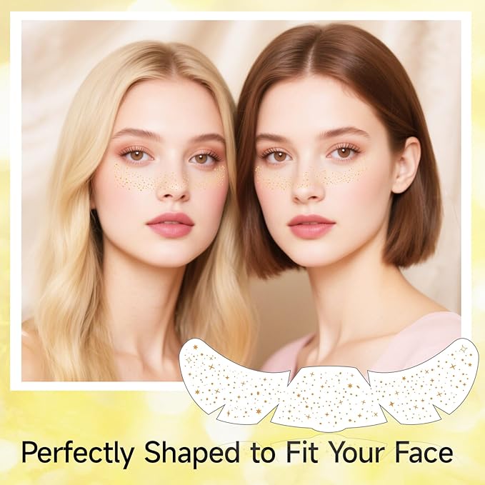 Glitter Freckles Face Tattoo - Freckles Temporary Tattoo Stickers Gold, Face Glitter for Women Girls, Cute Star Sparkle Patches Makeup Accessories for Festival Parties Rave Halloween, Gold 6 Pcs