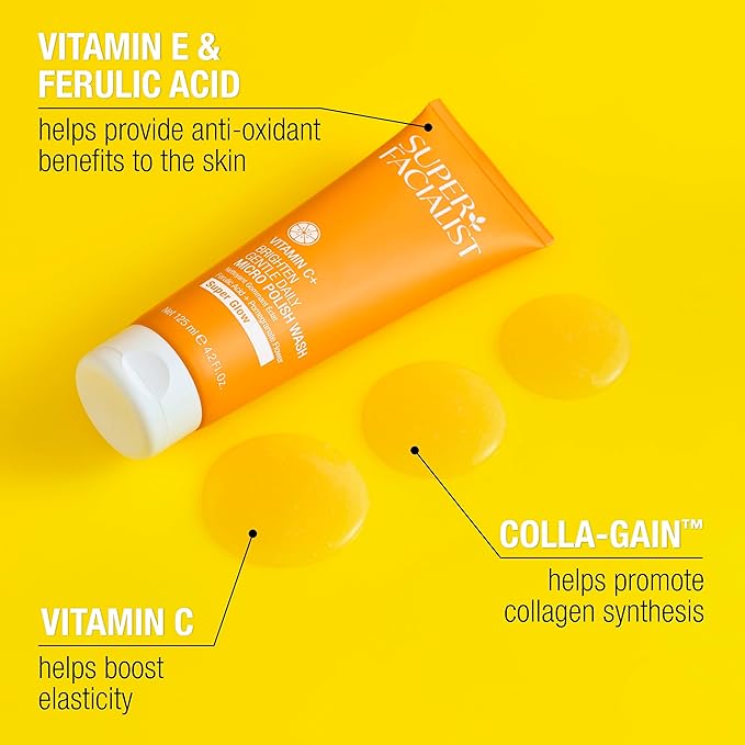 Super Facialist Vitamin C Daily Micro‑Polish – Face Exfoliator Scrub & Facial Cleanser – Biodegradable Facial Exfoliator for Women – Gentle Face Scrub for Radiant Skin 4.2 oz