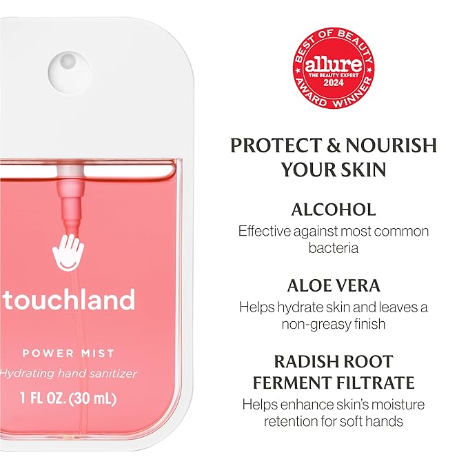 Touchland JUICY ESCAPE Body and Hand Mist Essentials (Lush Tropicale Body & Hair Fragrance Mist, 2 FL. OZ. + Wild Watermelon Hydrating Hand Sanitizer Spray 1FL.OZ.), Travel Size Set