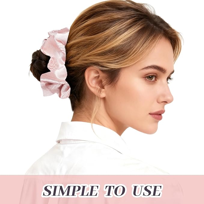 2Pcs Big Rose Printed Satin Scrunchies for Women, Softer Than Silk Scrunchies, Fashion No Crease Hair Ties for Thin Thick Hair,Soft Hair Bands No Damage for Girls, Ideal Gifts for Women (Set 8)