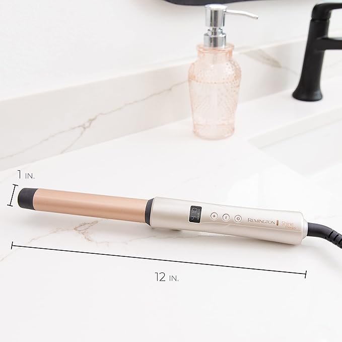 REMINGTON Shine Therapy Argan Oil & Keratin Infused 1 Inch Straight Barrel Curling Wand for Loose Waves, Includes Heat Glove
