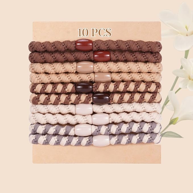 Hair Ties No Damage - 10PCS Ponytail Holders - Elastic Hair Ties for Thick Hair - Braided Hair Bands for Women Girls's Hair (20.Maillard2)