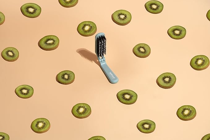 Uffy MiniPop Travel Hair Brush – Mini Folding Boar Bristles for Women, Men & Kids | Kid-Friendly Portable Purse Brush for Wet & Dry Hair, Curly or Straight | Pocket-Size Detangler – Dusty Mint