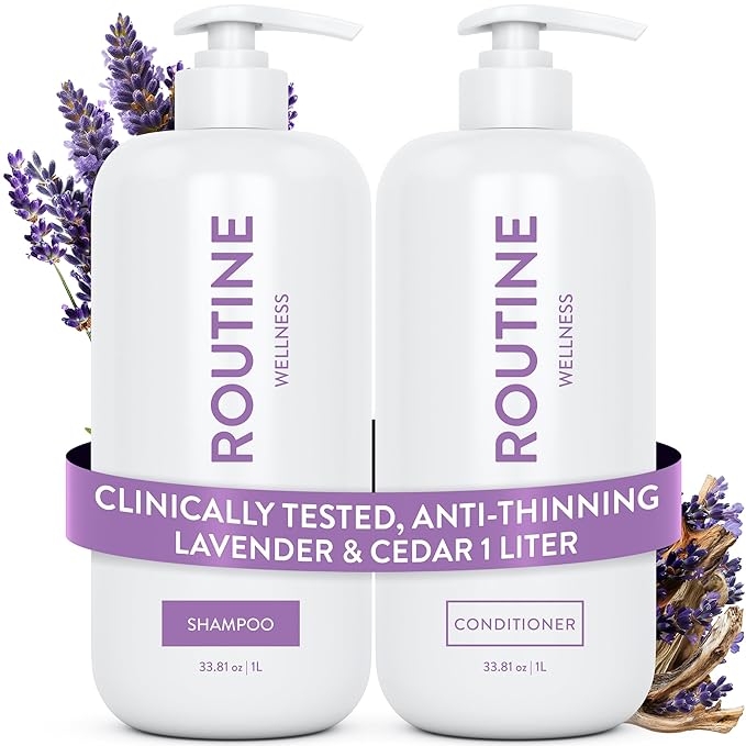 Routine Wellness 1 Liter Anti-Thinning Volumizing Shampoo and Conditioner Set for Thinning Hair & Hair Loss - Grow Your Confidence with Biotin & DHT Blockers - 1 Liter Lavender & Cedar Set