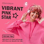 36 Pcs Star Snap Hair Clips, Y2k Colorful Cute Barrettes for Women Girls, Thick Fine Non-Slip Hairclips Accessories Glitter Kawaii Rave Assorted Size Style (Pink)