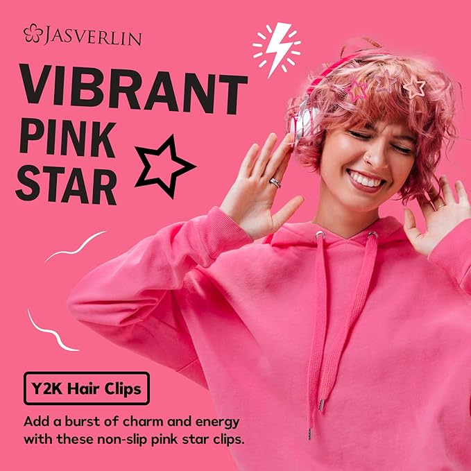 36 Pcs Star Snap Hair Clips, Y2k Colorful Cute Barrettes for Women Girls, Thick Fine Non-Slip Hairclips Accessories Glitter Kawaii Rave Assorted Size Style (Pink)