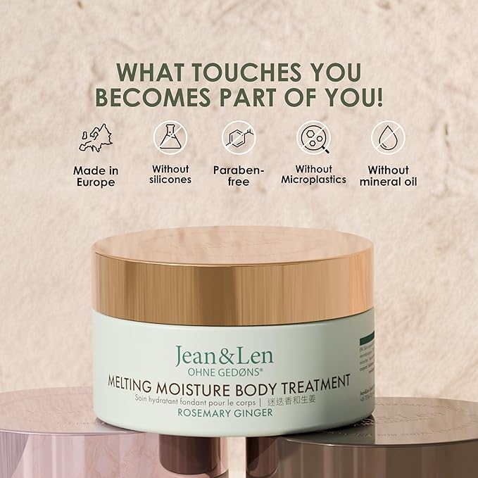 Jean & Len Melting Moisture Body Treatment Rosemary & Ginger, for a fragrant care result, for normal skin, nourishing body butter, without parabens & silicones, 6.76 Fl. Oz.