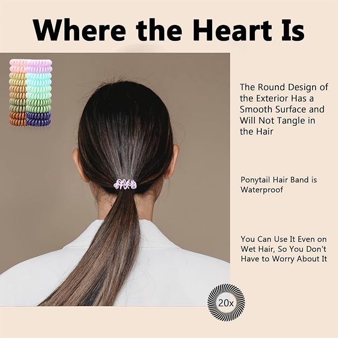 20 Pack Hair Elastics, No Crease Spiral Hair Ties Hair Bands Multi Color Waterproof Phone Cord Hair Scrunchies Hair Coils Accessories for Women Girls…