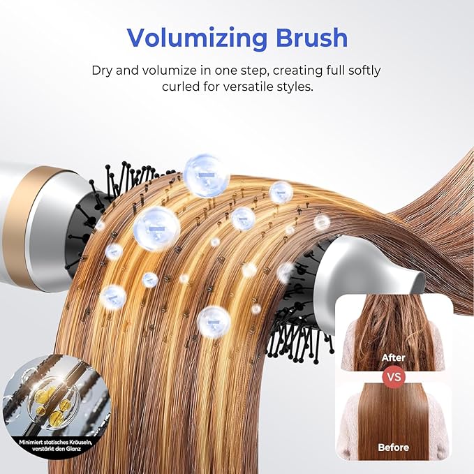 Hair Dryer Brush 5 in 1, Blow Dryer Brush Set with Air Curler Wrap Hair Styler, Negative Ionic Blow Dry Brush, Detachable Hair Tool for Curling, Volumizer,Straightener,Drying