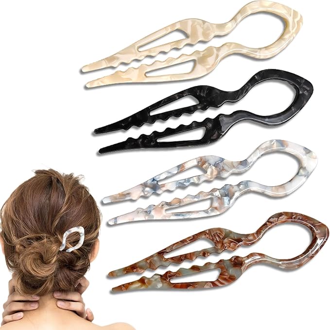 4 Pcs French Hair Pin Color Mixing French Hair Pins for Women French U Shaped Prestiges Hairpin for Thin Thick Hair Women Vintage Hairstyle Accessories