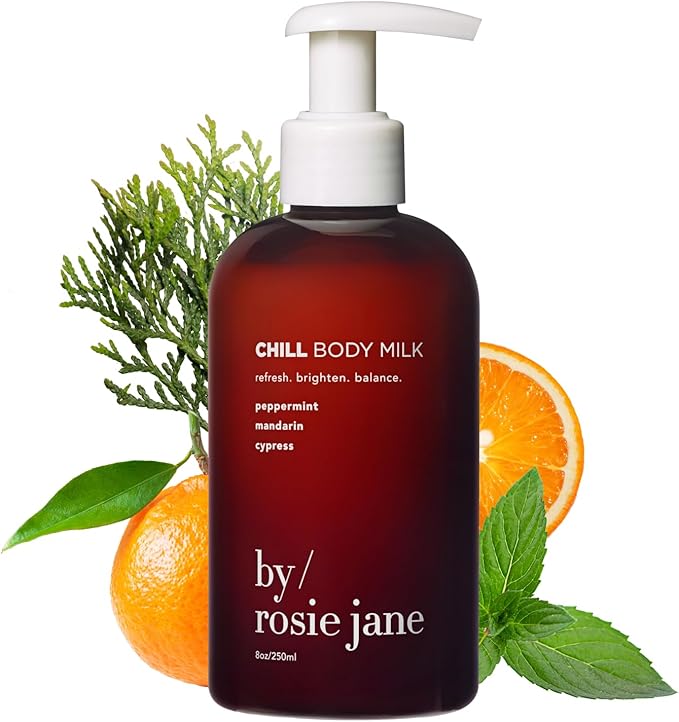 By Rosie Jane Chill Body Milk Skin Care - Milk Toner to Help Tone, Tighten and Hydrate Skin - Body Care Made with Peppermint, Mandarin & Cypress - Helps Promote Anti-Aging & Boost Radiance (250ml)