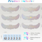 24 pcs Holographic Multichrome Glitter Freckles Face Tattoo, Waterproof Sparkle Face Glitter Speckles Patches for Women, Cute Star Glitter Temporary Tattoo Makeup Accessories for Festival Rave