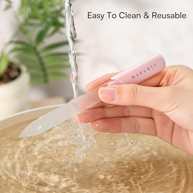 Makartt Nail Files: Glass Nail Files for Natural Nails, Double-Sided Reusable Sandblasted Fingernail Buffers with Case for Shape & Smooth Finish, Portable Manicure Gift Set, 3pcs Pink Green Blue