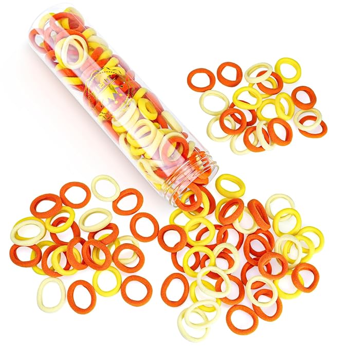 100PCS Hair Ties for Women And Kids, Seamless Thick Hair Bands, Elastic Baby Hair Ties No Damage Ponytail Holder, Cotton Toddler Hair Tie, No Crease Small Hair Tie For Toddler Girls (Orange)