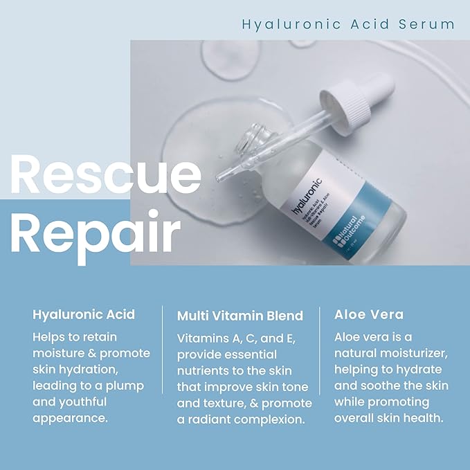 Natural Outcome Face Serum Set Hydrating Hyaluronic Acid and Vitamin C Face - Pack of Two Anti Aging Facial Serum Kit 1 oz Each, Vegan, Cruelty Free & Fragrance Free