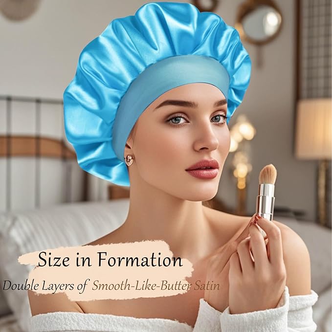 Satin Silk Bonnet for Sleeping, Soft Satin Lined Hair Bonnet for Women, Double Layer Sleep Nightcap